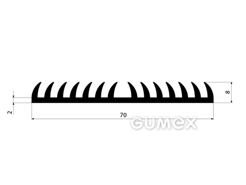 Geformtes Gummiprofil, 8x70mm, 50°ShA, EPDM, -40°C/+100°C, schwarz, 